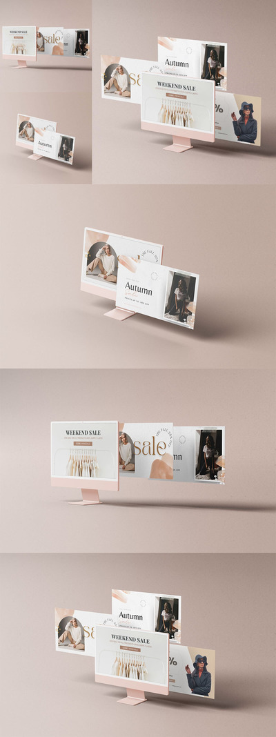 时尚电脑屏幕显示样机 (PDF,PSD)