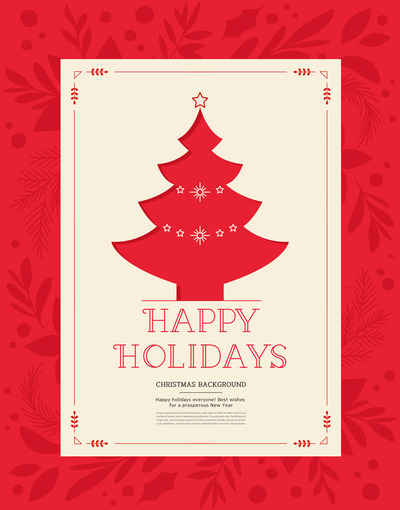 红色圣诞树圣诞假期海报设计模板 (psd)