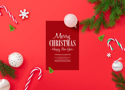 圣诞装饰挂件红色背景海报设计素材 (psd)