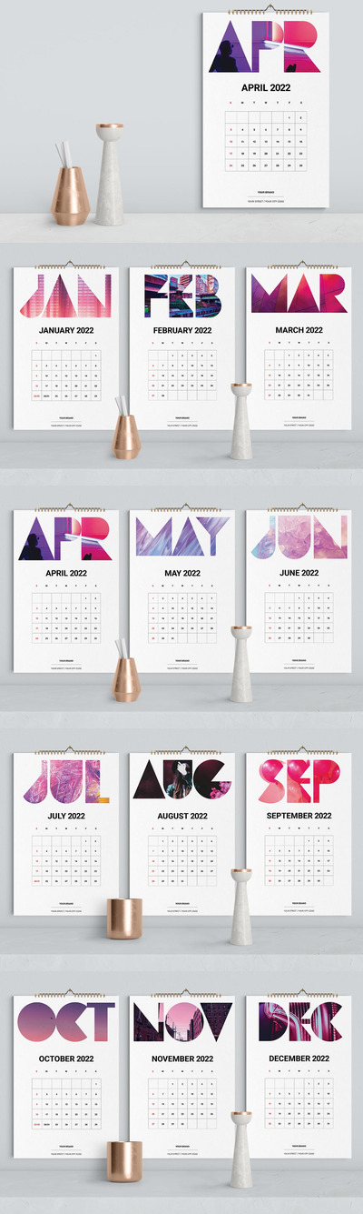 高品质的时尚高端2022年新年日历台历设计模板