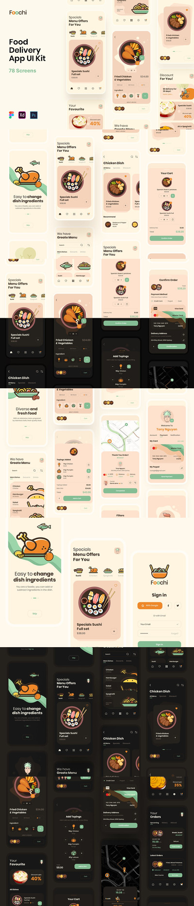 美食派送 App UI Kit (FIG,XD,PSD)