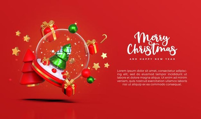 3D雪球饰品圣诞新年Banner设计素材[PSD]