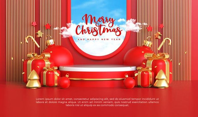 3D产品展示平台和圣诞新年饰品设计素材[PSD]