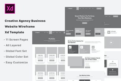 创意机构商业网站线框图XD网页模板 (XD,JPG,PNG)