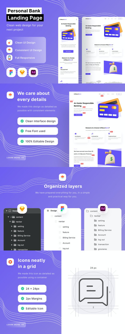 个人银行着陆页响应式网页UI (FIG,SKETCH,XD)