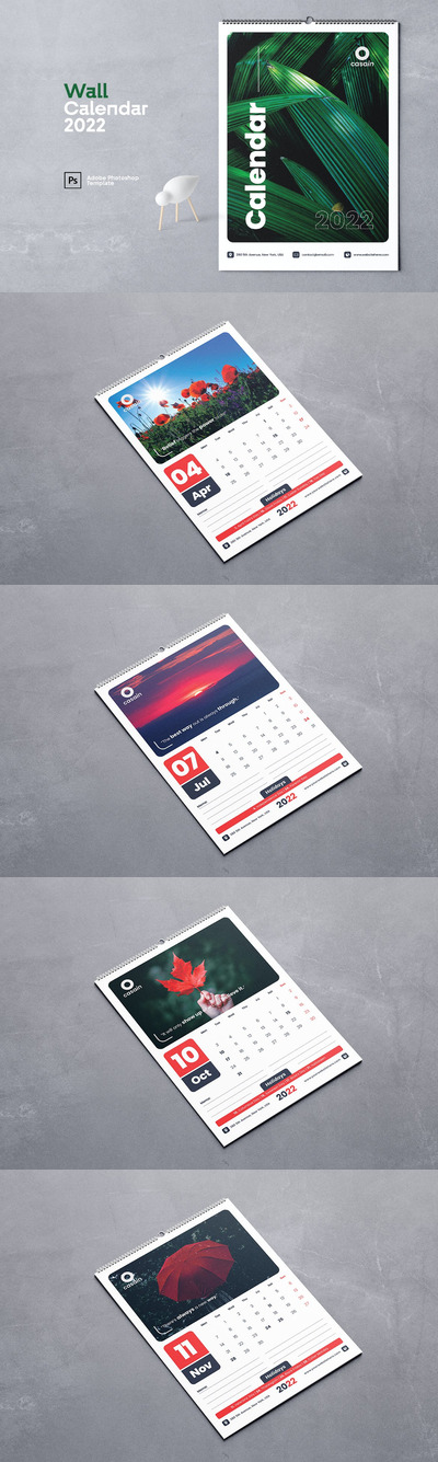 高品质的2022年新年挂历日历设计模板-PSD