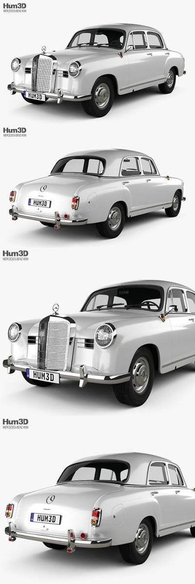 梅赛德斯奔驰Ponton 180型号W120 1953款银色汽车3D模型（OBJ,FBX）