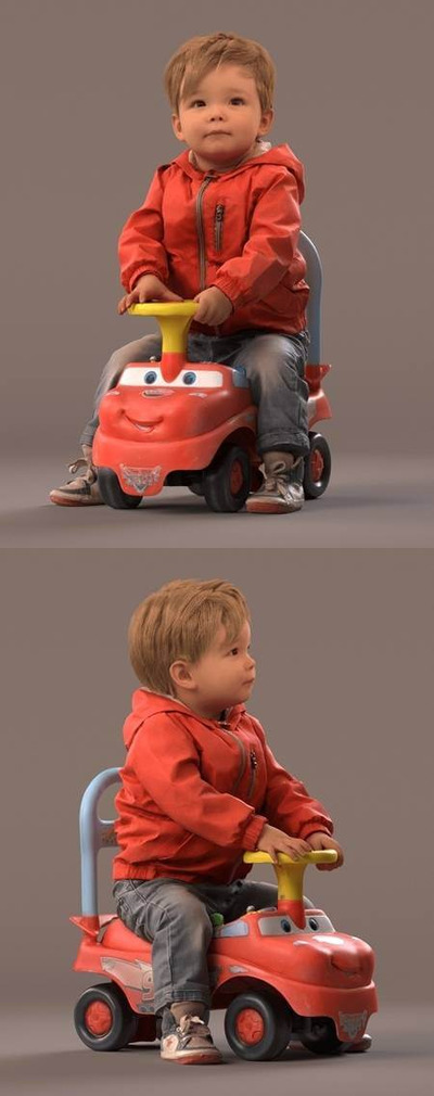 坐在滑滑车上的小孩3D模型（MAX）