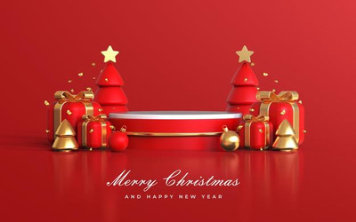 3D展示台喜庆装饰品圣诞新年素材[PSD]