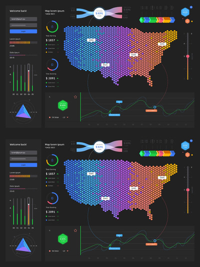 FUI常用常用信息统计地图模板 (AI,EPS,JPG)