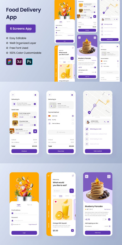 美食快递APP UI (FIG,XD,PSD)