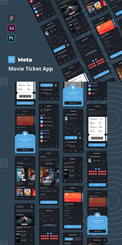 电影票管理APP UI模板 (PSD,XD,FIG)