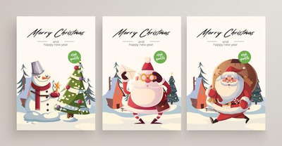 圣诞节主题可爱人物和情景贺卡系列素材[EPS]