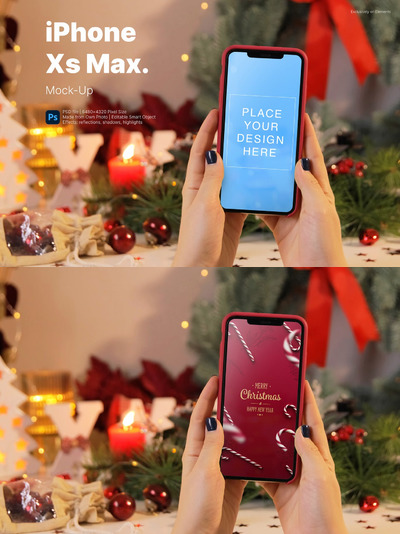圣诞版模型:iPhone Xs Max (PSD)