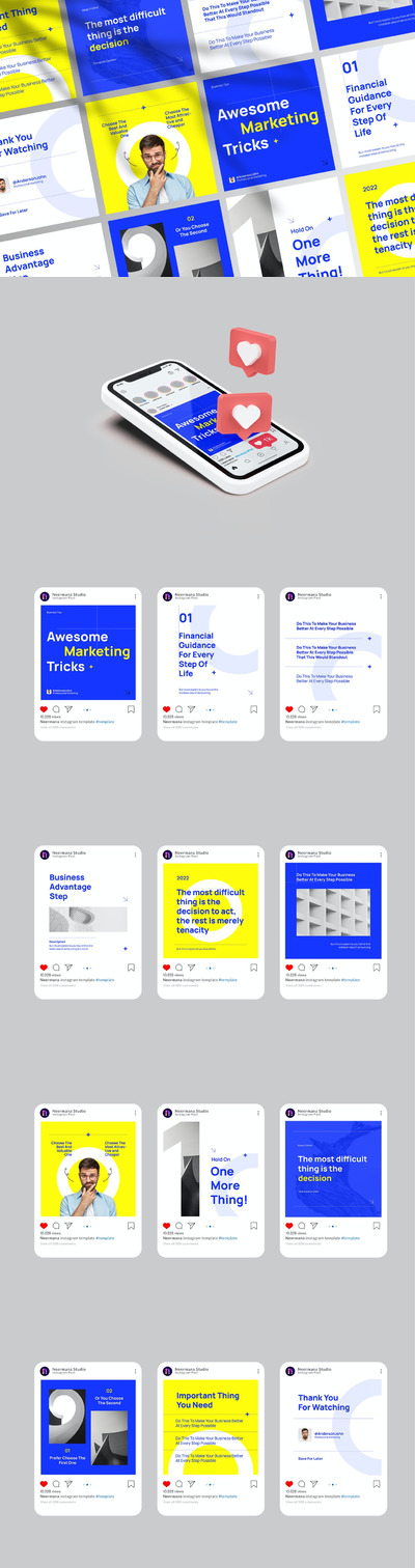 高品质的时尚高端清新简约Instagram社交媒体banner海报设计模板集合-AI, EPS, PSD