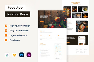 高品质的食品网站设计模板-PSD, SKETCH, XD, FIG