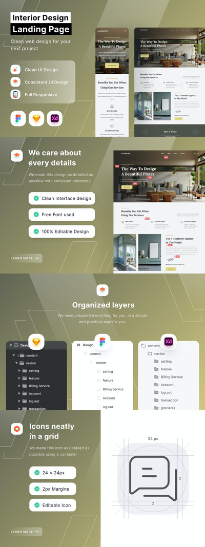 时尚高端专业的室内设计网站涉及WEB UI KITS-FIG, SKETCH, XD