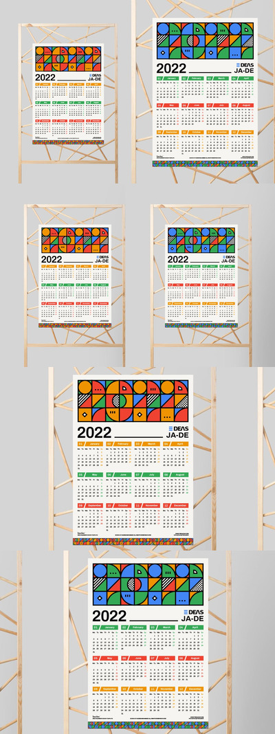 高品质的时尚高端抽象2022年挂历台历日历设计模板-AI,PSD