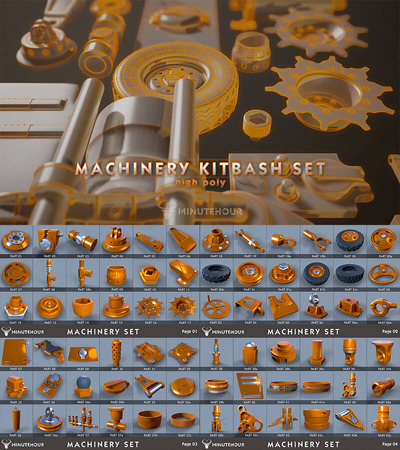 43个低多边形件机械零件3D模型下载（FBX,ZBP）