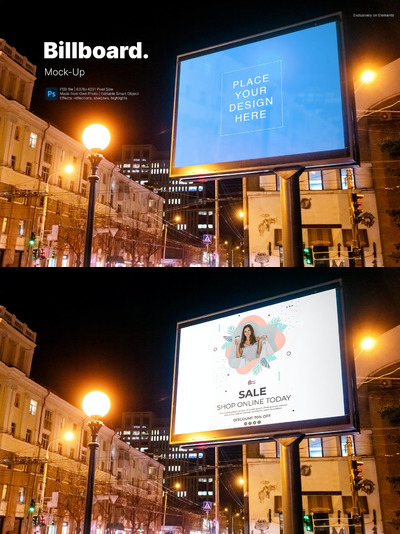 夜晚灯光广告牌样机(PSD)