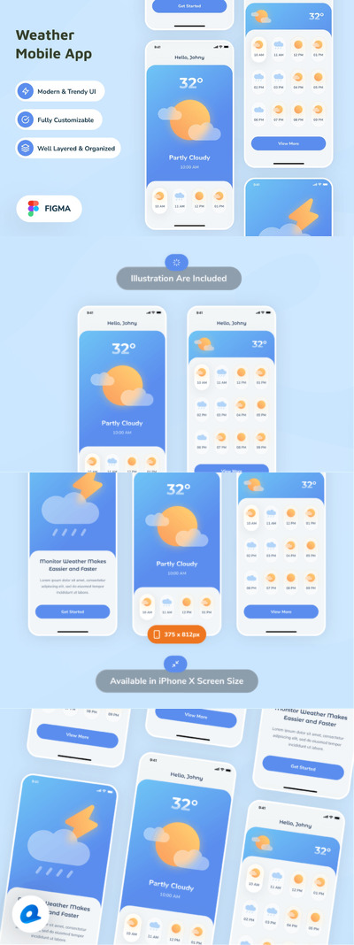 天气预报 App UI Kit (FIG)