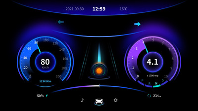 科技感汽车车载导航系统UI大屏光感仪表盘