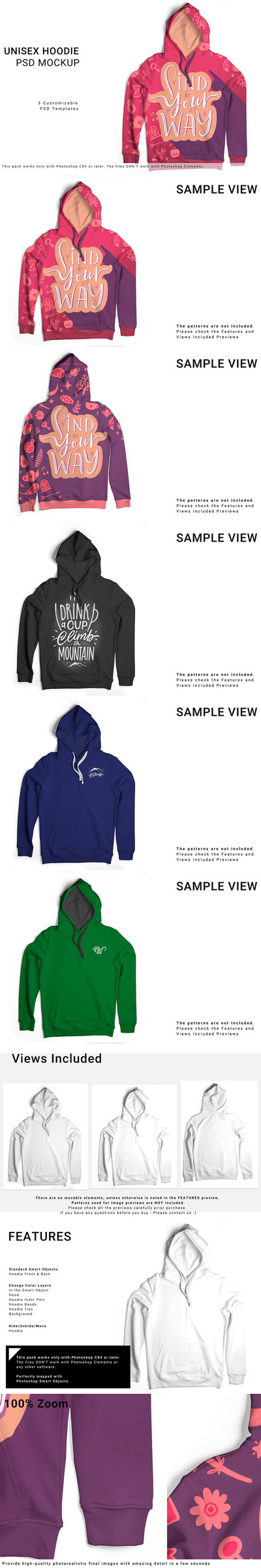 男女通用连帽衫服装设计样机套装 (psd)