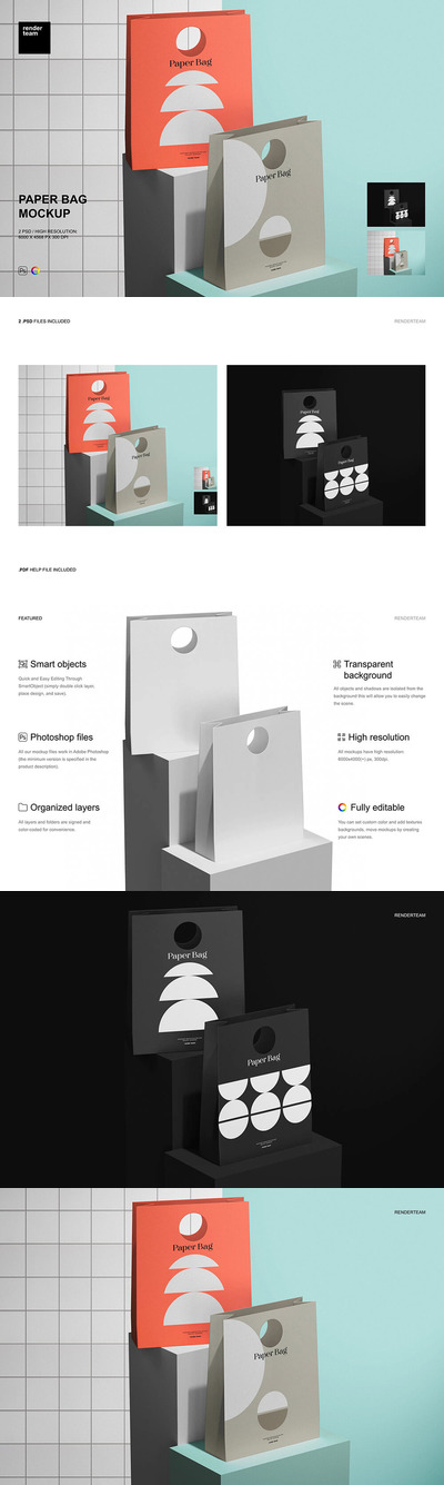圆孔纸袋品牌设计样机模板 (psd)