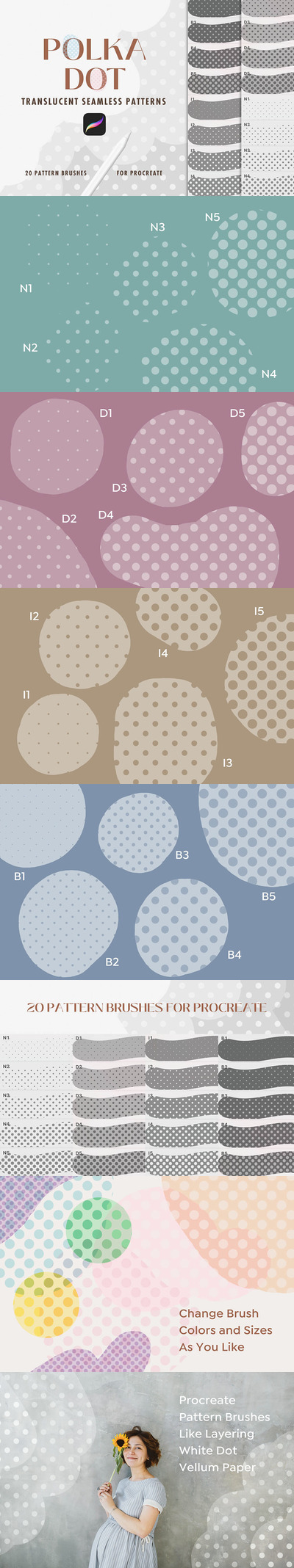 圆点花纹图案Procreate笔刷 (brushset)