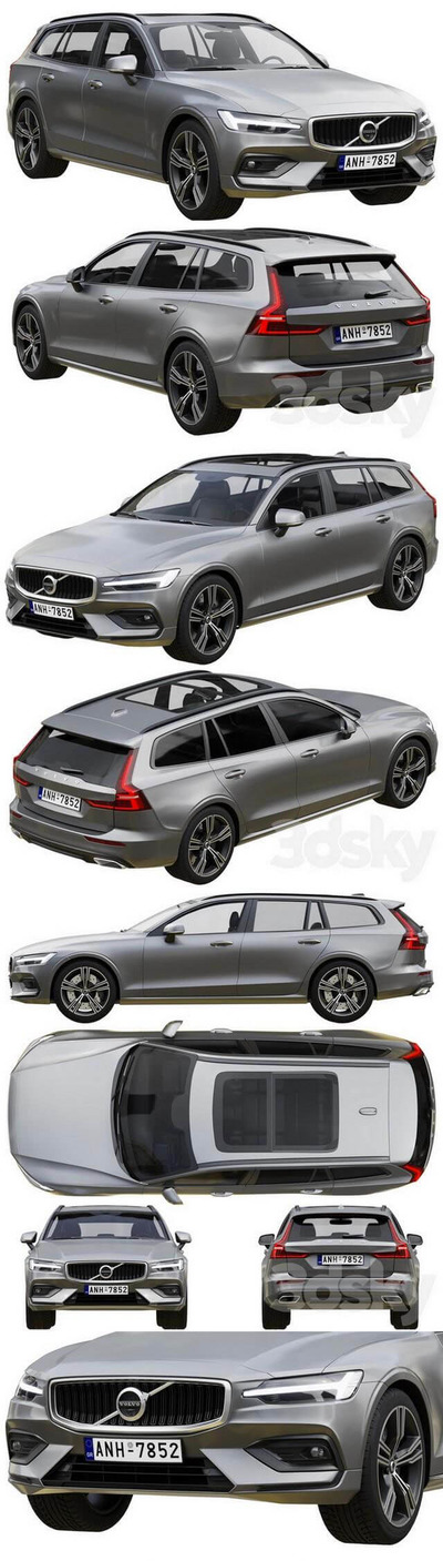 沃尔沃 Volvo V60银灰色汽车3D模型（OBJ,FBX,MAX）