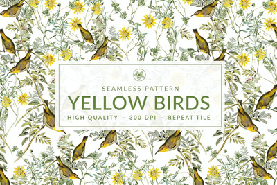 黄色鸟儿花卉图案背景(JPG)
