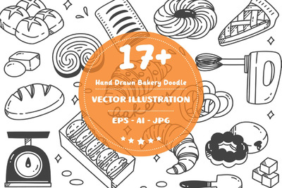 手绘面包店涂鸦集(AI,EPS,JPG)