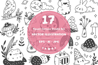 可爱的手绘卡通图案 (AI,EPS,JPG)
