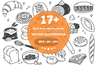 手绘面包店烘焙涂鸦集(AI,EPS,JPG)