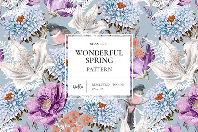 优雅美丽的春季花卉图案背景(JPG,PNG)