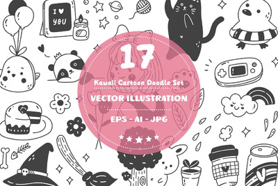 可爱的卡通涂鸦套装 (AI,EPS,JPG)