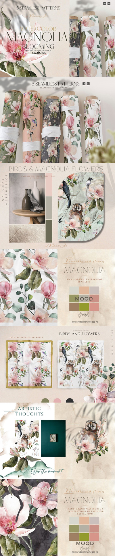 时尚高端专业的高品质玉兰花无缝背景底纹纹理集合