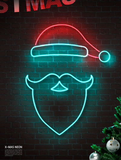 圣诞老人霓虹灯海报设计模板 (psd)