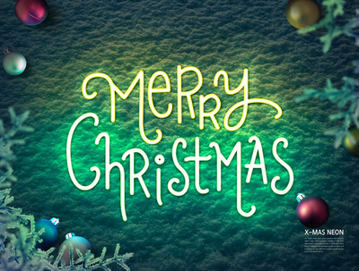 圣诞快乐主题霓虹灯海报素材 (psd)
