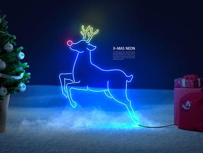 发光圣诞麋鹿霓虹灯海报素材 (psd)