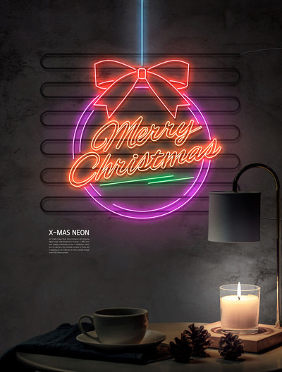 圣诞快乐Logo霓虹灯海报素材 (psd)