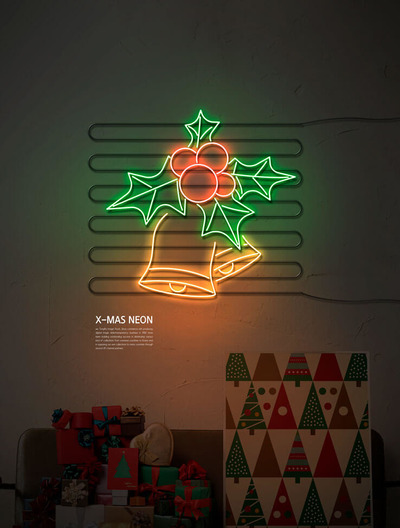 发光圣诞铃铛霓虹灯海报素材 (psd)