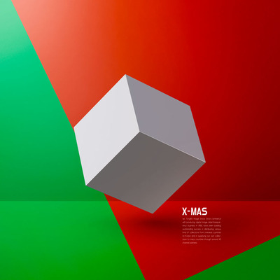 银色方块红绿背景圣诞海报素材 (psd)