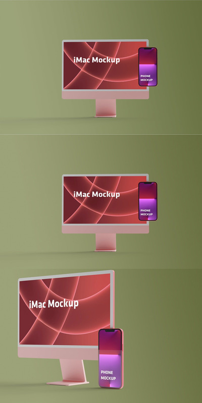 iMac电脑与iPhone手机设备样机(PSD,PDF)