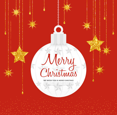 星星圣诞球红色海报设计模板 (psd)