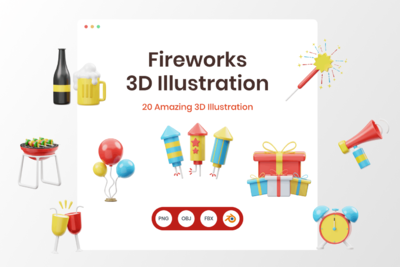 高品质的新年圣诞节礼品礼物烟花3D渲染元素大集合-Blend,OBJ,FBX,PNG