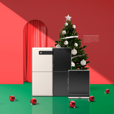 圣诞节折叠手机品牌推广海报设计模板 (psd)