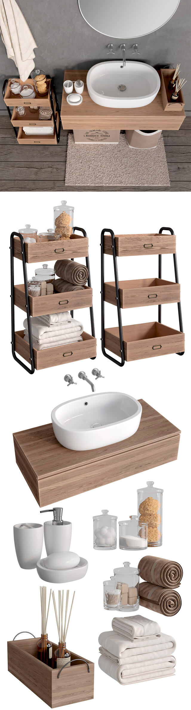 洗手台镜子柜子等浴室家具和浴室配件组合3D模型（OBJ,MAX）