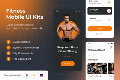 优雅的健身手机 App UI Kits 模板下载（FIG,SKETCH,XD）