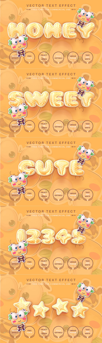 3D蜂蜜-可编辑文本效果，字体样式AI文件下载（AI,EPS）